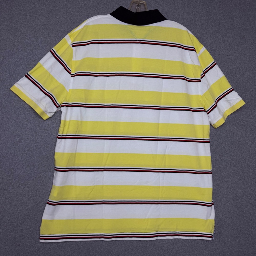 Tommy Hilfiger Mens XXL Custom Fit Striped Polo Shirt Yellow White Navy Cotton - Picture 2 of 6